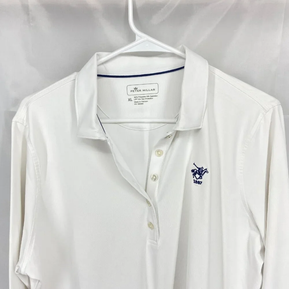 Peter Millar Women XL Golf Polo Shirt Perfect Fit Performance Long Sleeve White - Picture 2 of 9